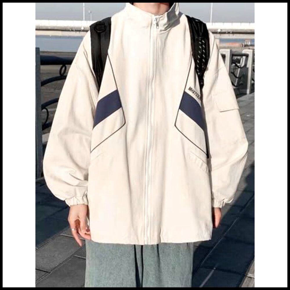 Oversized Varsity Windbreaker Jacket Polyester Y2… - image 2